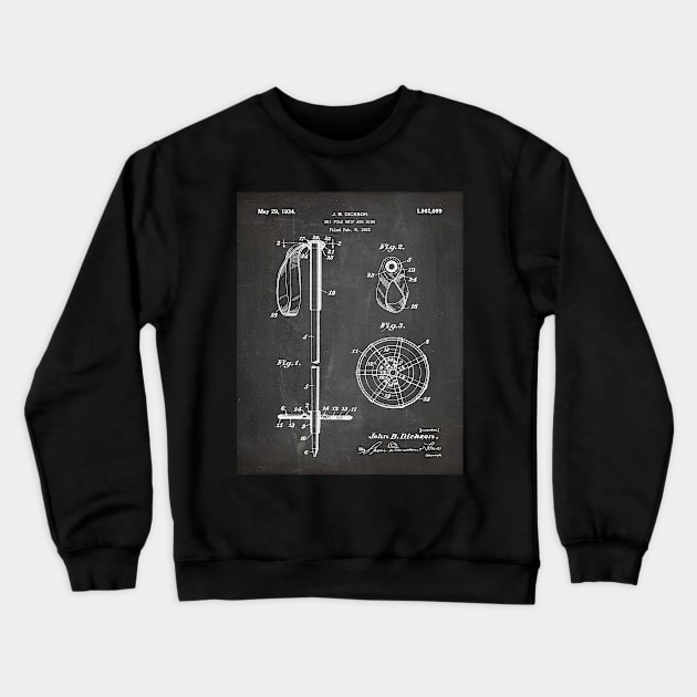 Skiing Patent - Skier Art - Black Chalkboard Crewneck Sweatshirt by patentpress